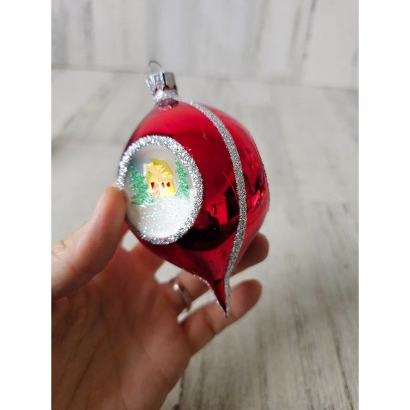 Vintage radko house cabin glitter teardrop red ornament Xmas tree - Picture 7 of 12